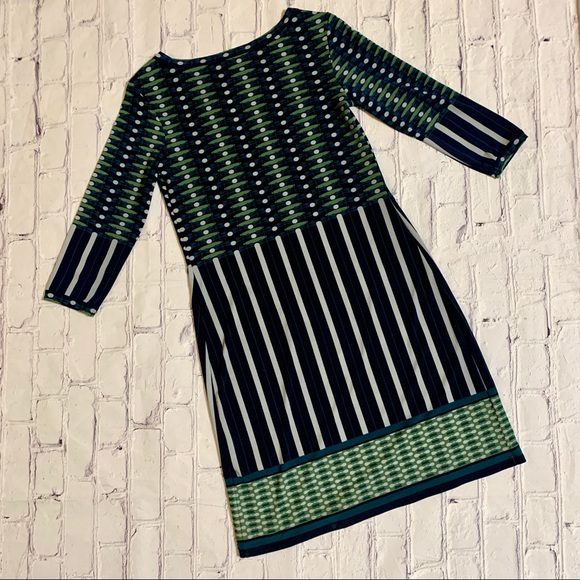 Polkadot Blue Green Mod Shift Dress 3/4 Sleeve - Picture 2 of 11